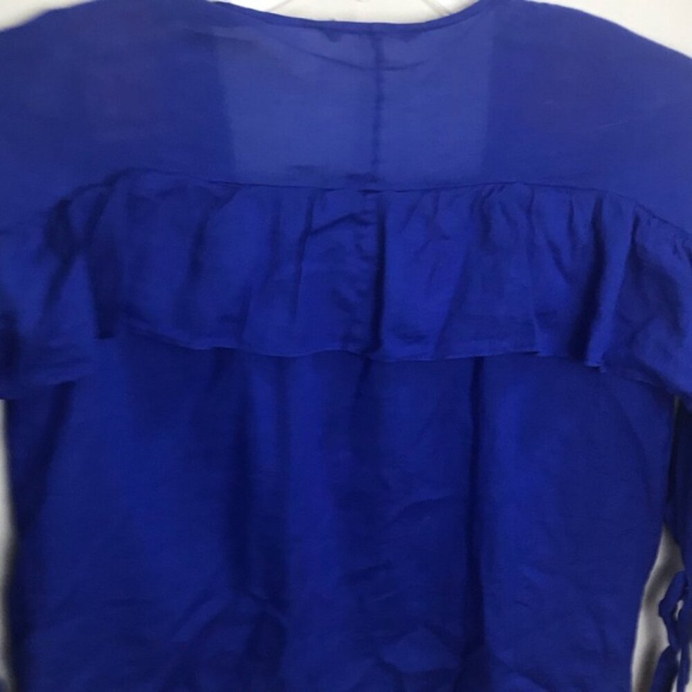 ZARA NEW Ruffles Ties Cotton Lightweight Flowy Button Shirt Blouse Top BlueFairy - Picture 8 of 8